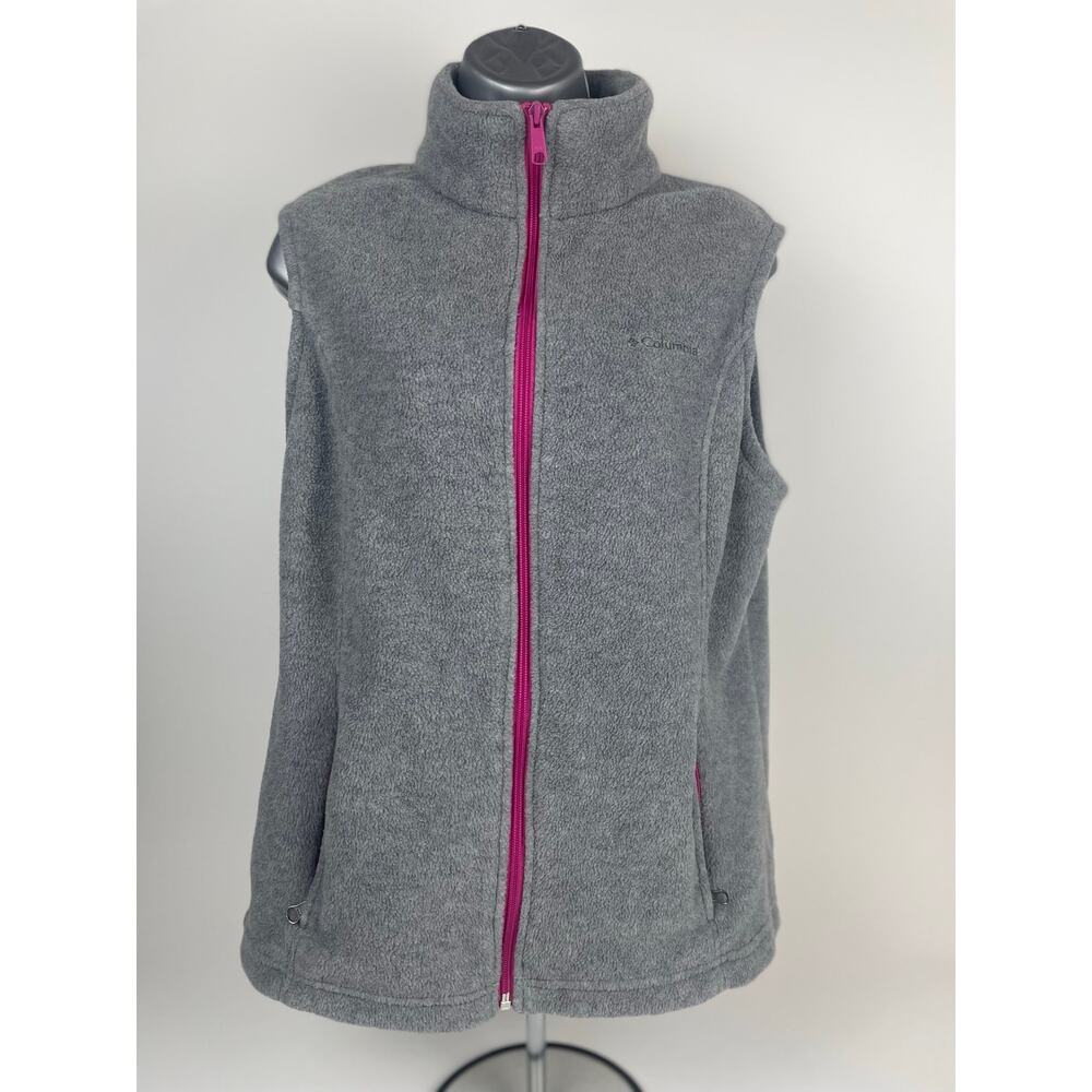 Columbia Vest Fleece Women’s L Gray/Pink Fill Zip